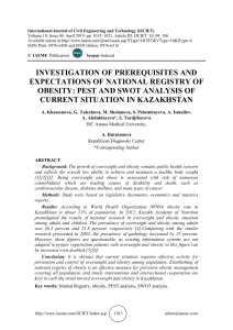INVESTIGATION OF PREREQUISITES AND EXPECTATIONS OF NATIONAL REGISTRY OF OBESITY: PEST AND SWOT ANALYSIS OF CURRENT SITUATION IN KAZAKHSTAN