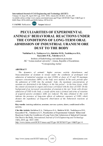 PECULIARITIES OF EXPERIMENTAL ANIMALS’ BEHAVIORAL REACTIONS UNDER THE CONDITIONS OF LONG-TERM ORAL ADMISSION OF INDUSTRIAL URANIUM ORE DUST TO THE BODY