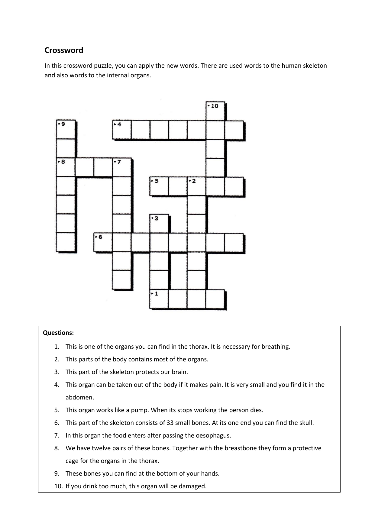 Get Body Parts Crosswords Worksheet Images methodsofbusinesssuccess