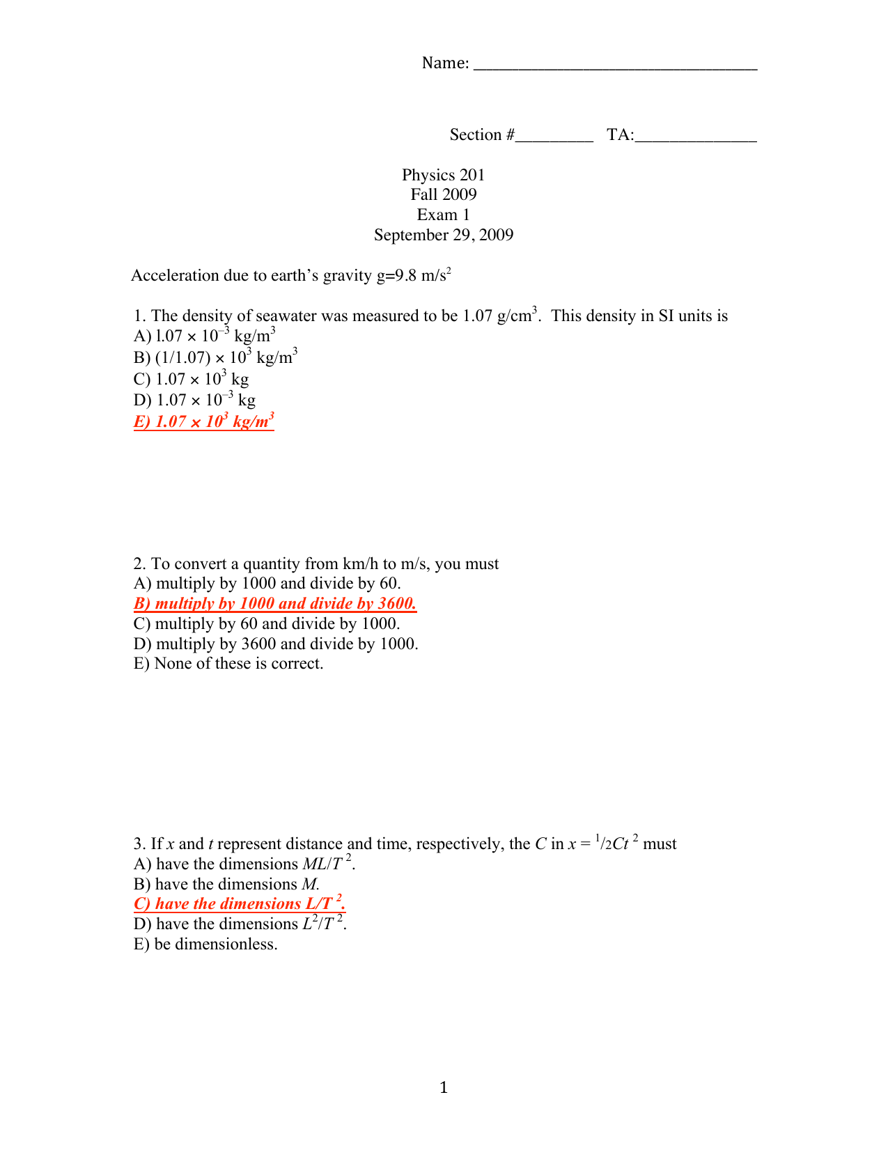 Phys 1 Exam 1 Solutions