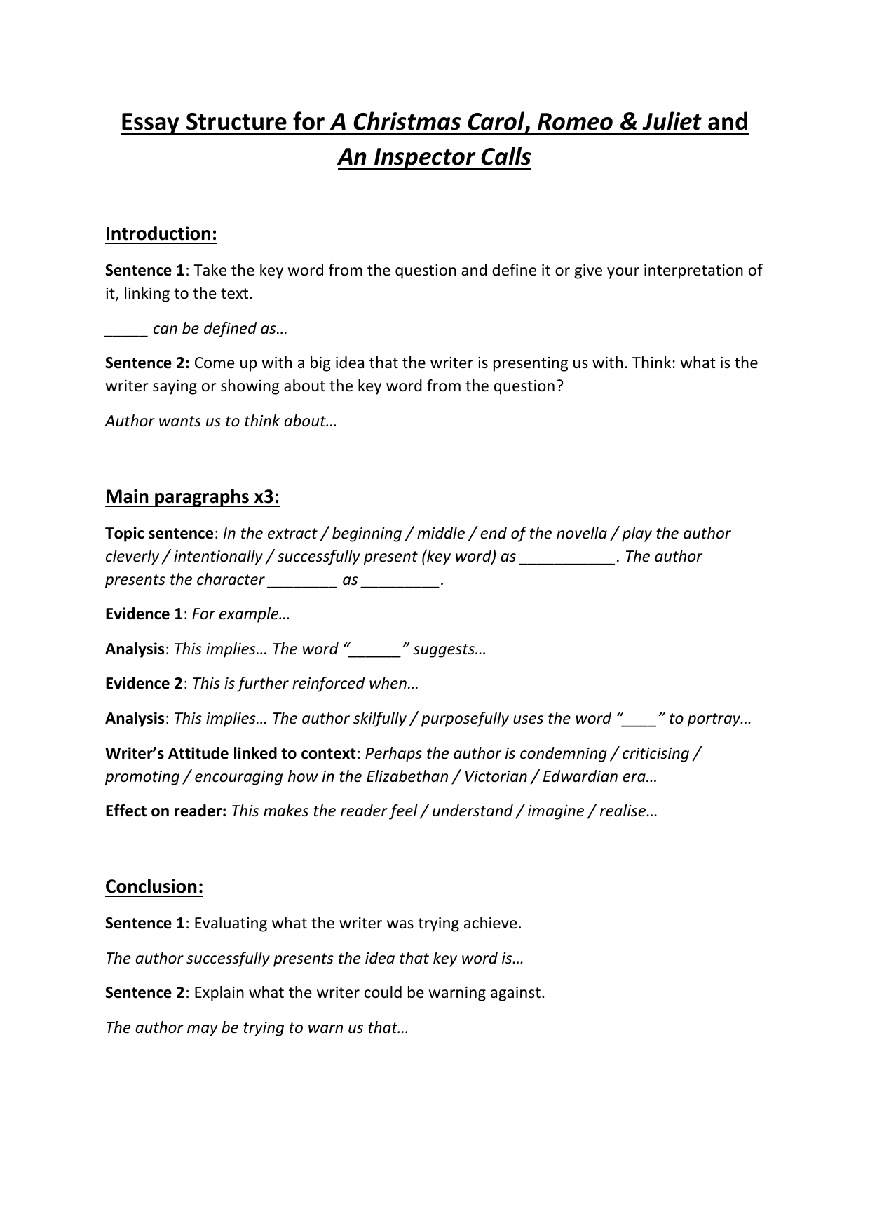 Essay Sentence Starters 1 