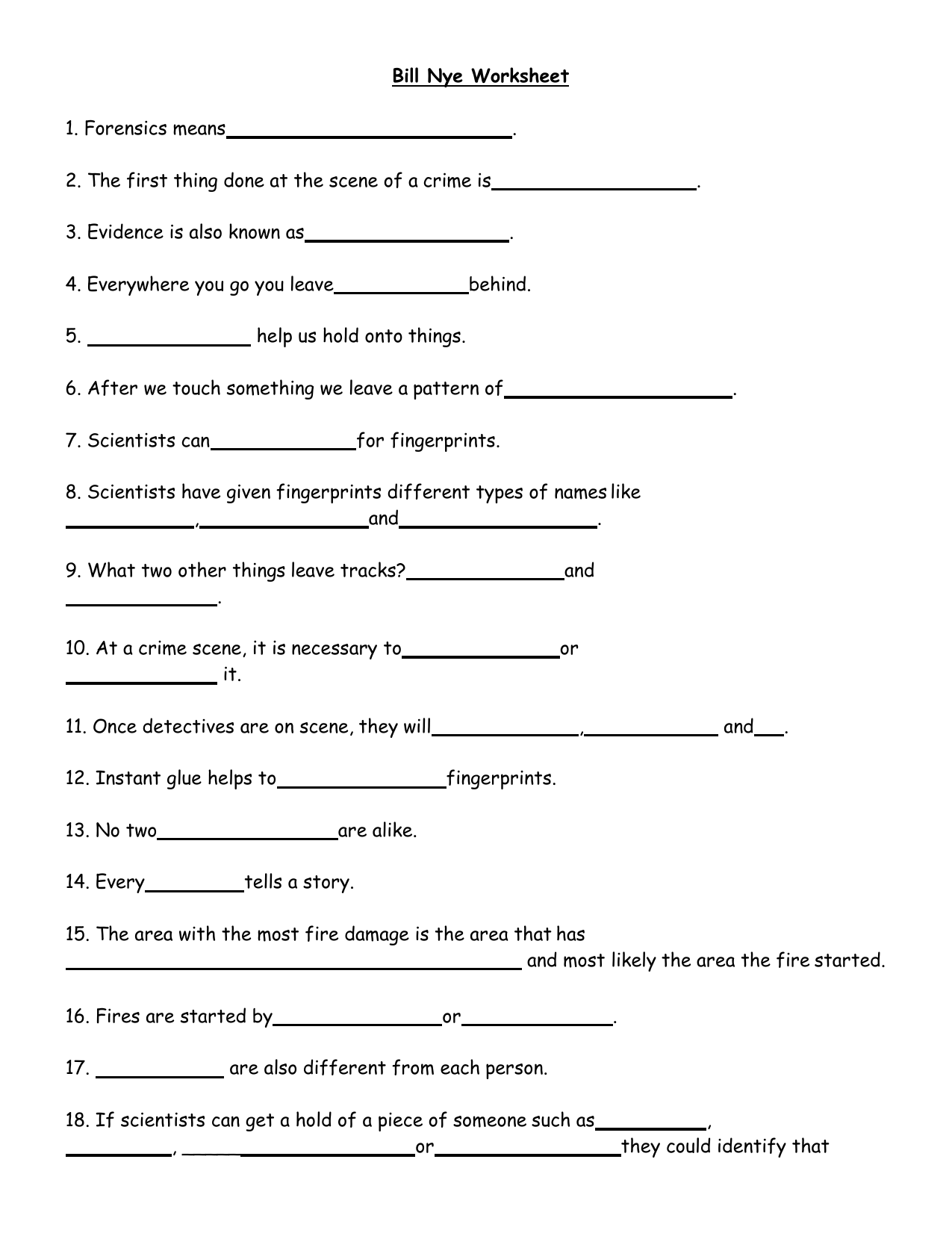 Bill Nye Worksheet Forensics