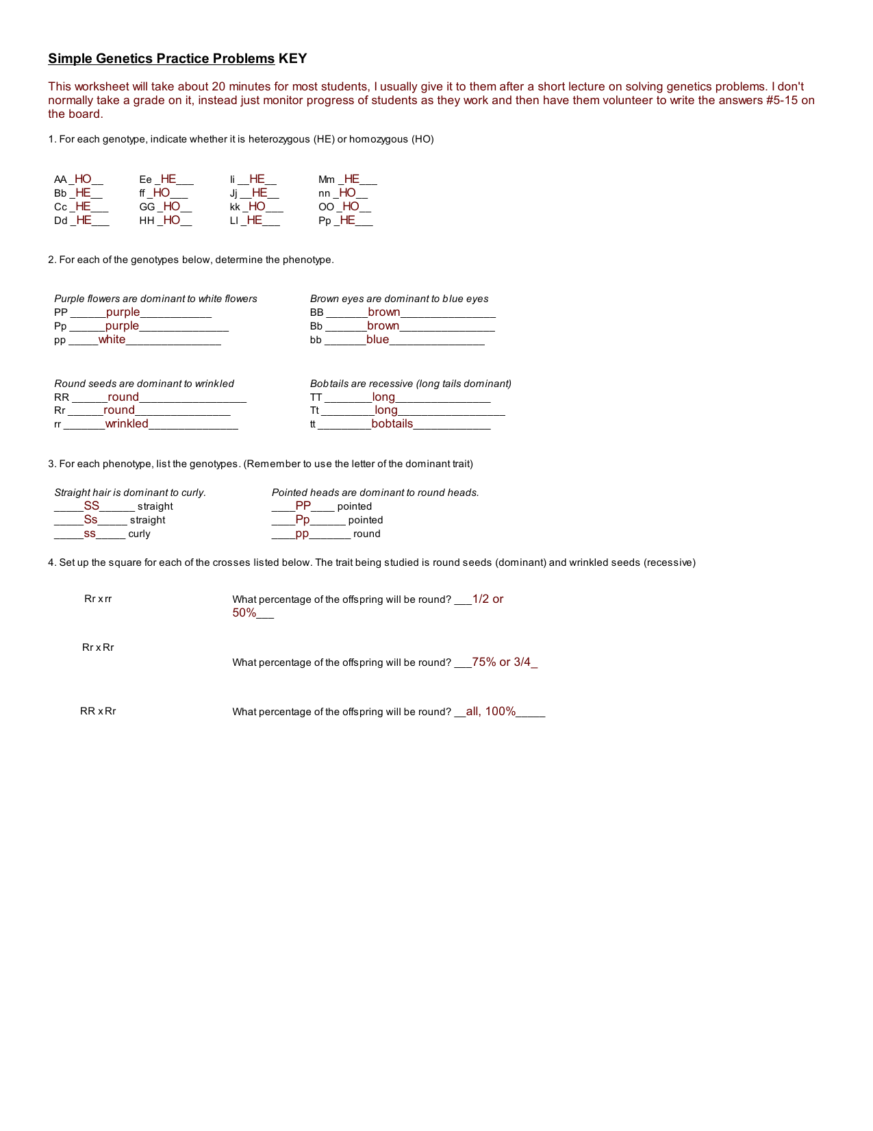 lesson 5-5 genetics punnett practice 5 answers Pertaining To Genetics Problems Worksheet Answer Key