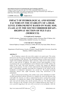 IMPACT OF HYDROLOGICAL AND SEISMIC FACTORS ON THE STABILITY OF A HIGH-LEVEL EMBANKMENT BASED ON MARL SOIL CLASS A3 IN THE SOUTH CORRIDOR RIFAIN - HIGHWAY SECTION OF FEZ-TAZA (MOROCCO)