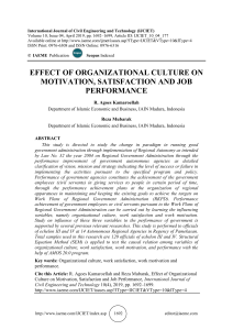 EFFECT OF ORGANIZATIONAL CULTURE ON MOTIVATION, SATISFACTION AND JOB PERFORMANCE 