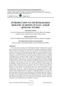 INTRODUCTION TO TECHNOLOGISED QURANIC LEARNING IN ULUL ALBAB QURANIC STUDIO