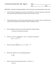 Algebra 1 - 1st Semester Exam Review