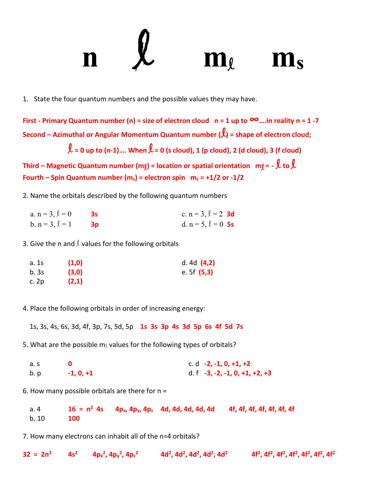 20.20.20-QUANTUM NUMBERS WORKSHEET KEY Regarding Quantum Numbers Practice Worksheet