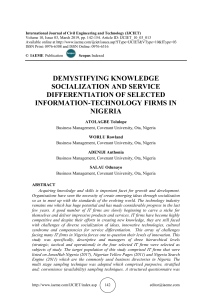 DEMYSTIFYING KNOWLEDGE SOCIALIZATION AND SERVICE DIFFERENTIATION OF SELECTED INFORMATION-TECHNOLOGY FIRMS IN NIGERIA
