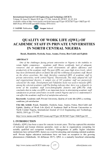 QUALITY OF WORK LIFE (QWL) OF ACADEMIC STAFF IN PRIVATE UNIVERSITIES IN NORTH CENTRAL NIGERIA 