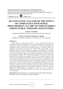 QUANTITATIVE ANALYSIS OF THE EFFECT OF COMPLIANCE WITH PUBLIC PROCUREMENT ACT 2007 ON TIME OVERRUN AMONG PUBLIC TERTIARY INSTITUTIONS