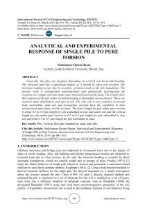 ANALYTICAL AND EXPERIMENTAL RESPONSE OF SINGLE PILE TO PURE TORSION