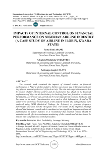 IMPACTS OF INTERNAL CONTROL ON FINANCIAL PERFORMANCE ON NIGERIAN AIRLINE INDUSTRY (A CASE STUDY OF AIRLINE IN ILORIN, KWARA STATE) 