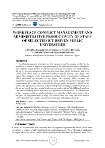 WORKPLACE CONFLICT MANAGEMENT AND ADMINISTRATIVE PRODUCTIVITY OF STAFF OF SELECTED ICT DRIVEN PUBLIC UNIVERSITIES
