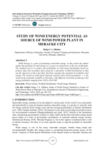 STUDY OF WIND ENERGY POTENTIAL AS SOURCE OF WIND POWER PLANT IN MERAUKE CITY