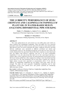 THE LUBRICITY PERFORMANCE OF HURA CREPITANS AND CALOPHYLLUM INOPHYLLUM PLANT OIL IN WATER-BASED MUD IN ANALYSING DIFFERENTIAL PIPE STICKING 