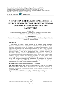 A STUDY ON HRD CLIMATE PRACTISED IN SELECT PUBLIC SECTOR MANUFACTURING AND PROCESSING INDUSTRIES IN KARNATAKA