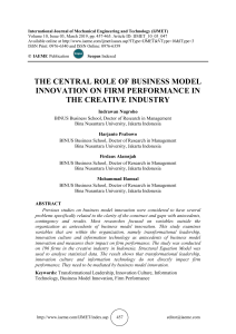 THE CENTRAL ROLE OF BUSINESS MODEL INNOVATION ON FIRM PERFORMANCE IN THE CREATIVE INDUSTRY