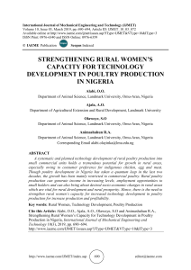 STRENGTHENING RURAL WOMEN’S CAPACITY FOR TECHNOLOGY DEVELOPMENT IN POULTRY PRODUCTION IN NIGERIA