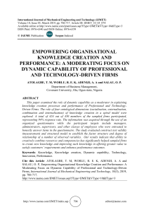 EMPOWERING ORGANISATIONAL KNOWLEDGE CREATION AND PERFORMANCE: A MODERATING FOCUS ON DYNAMIC CAPABILITY OF PROFESSIONAL AND TECHNOLOGY-DRIVEN FIRMS