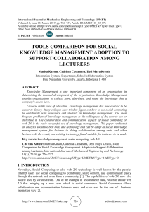 TOOLS COMPARISON FOR SOCIAL KNOWLEDGE MANAGEMENT ADOPTION TO SUPPORT COLLABORATION AMONG LECTURERS