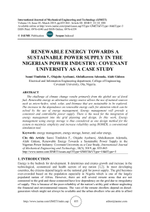 RENEWABLE ENERGY TOWARDS A SUSTAINABLE POWER SUPPLY IN THE NIGERIAN POWER INDUSTRY: COVENANT UNIVERSITY AS A CASE STUDY