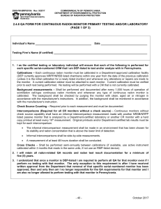 QA FORM FOR PRIMARY CONTINUOUS RADON MONITOR PRIMARY TESTING