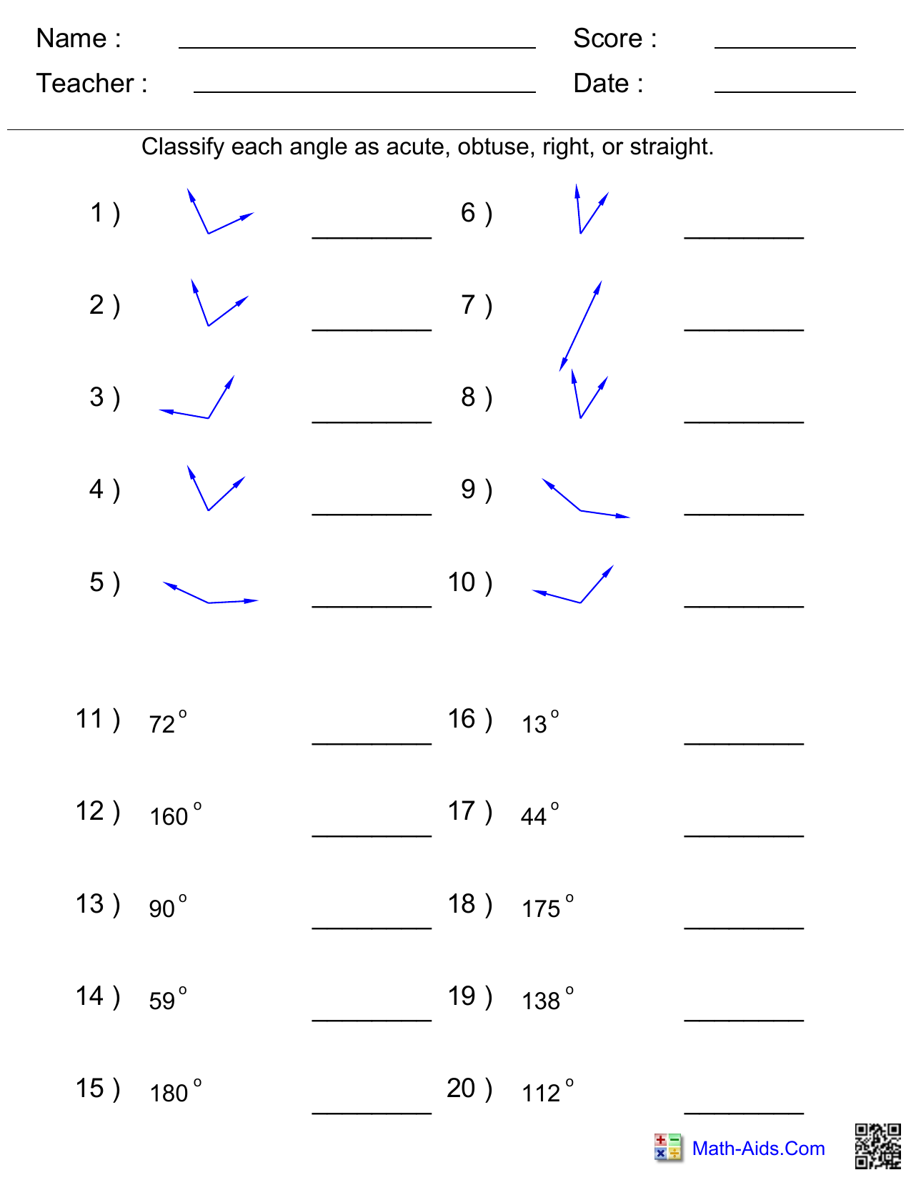 Types Of Angles Worksheets With Answers 0099