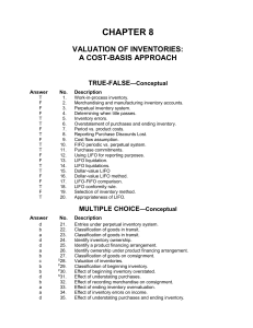 CHAPTER 8 VALUATION OF INVENTORIES A COS