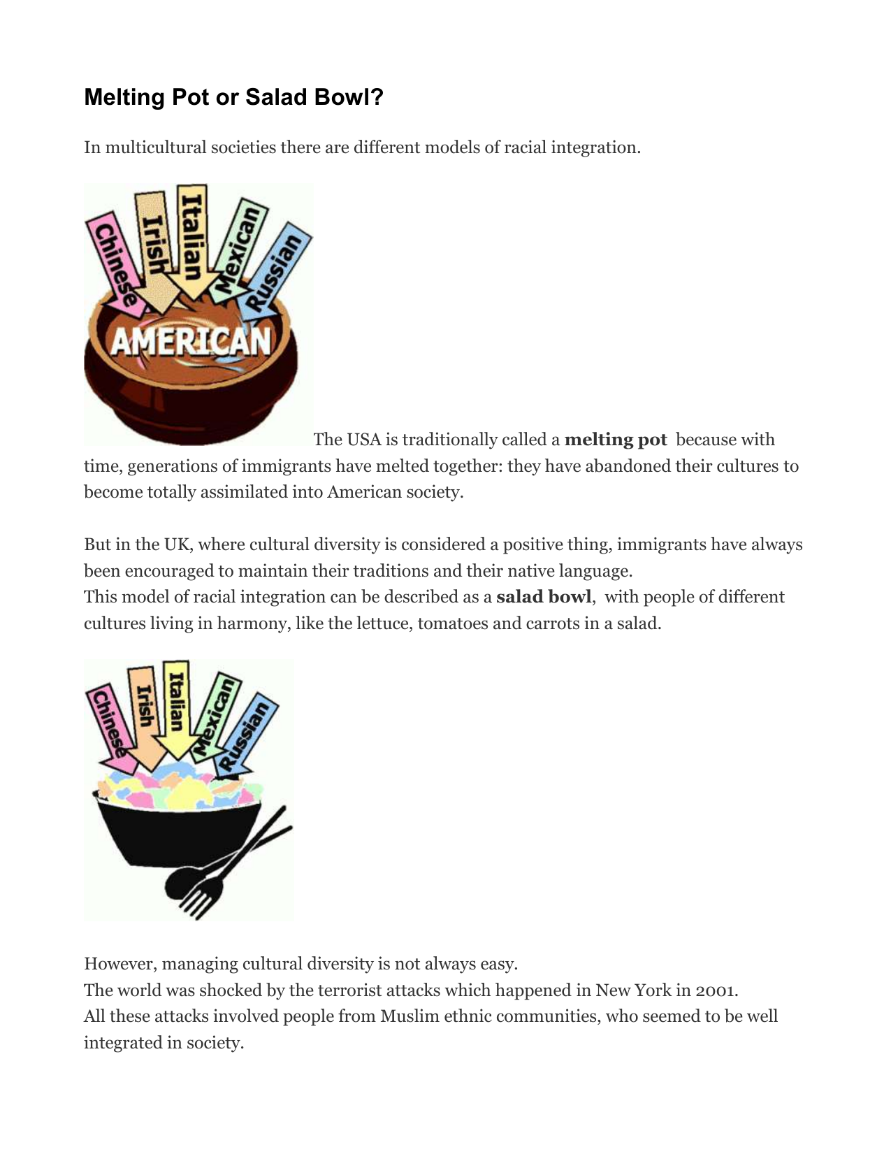 melting pot vs salad bowl theory