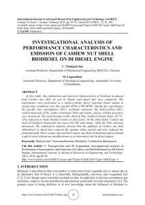 INVESTIGATIONAL ANALYSIS OF PERFORMANCE CHARACTERISTICS AND EMISSION OF CASHEW NUT SHELL BIODIESEL ON DI DIESEL ENGINE