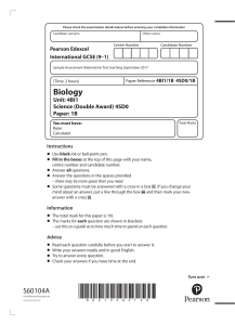 Biology 1B - Specimen paper