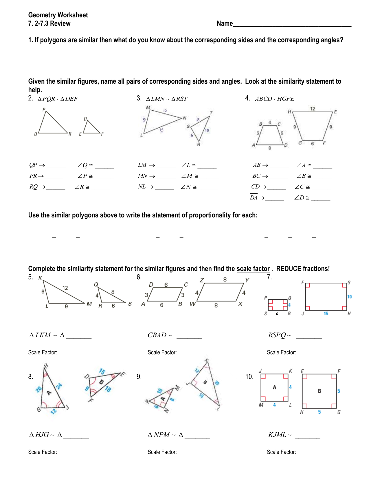 similar polygons Pertaining To Similar Polygons Worksheet Answers