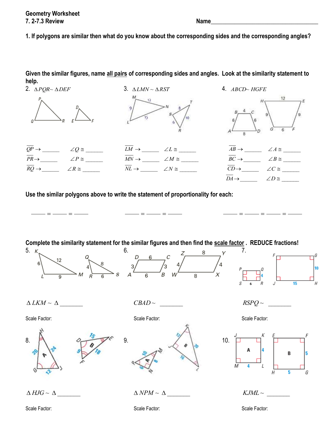 similar polygons With Scale Factor Worksheet With Answers