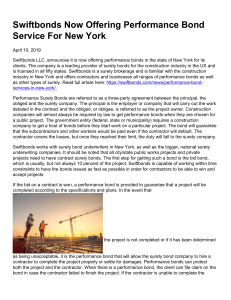 Swiftbonds Now Offering Performance Bond Service For New York