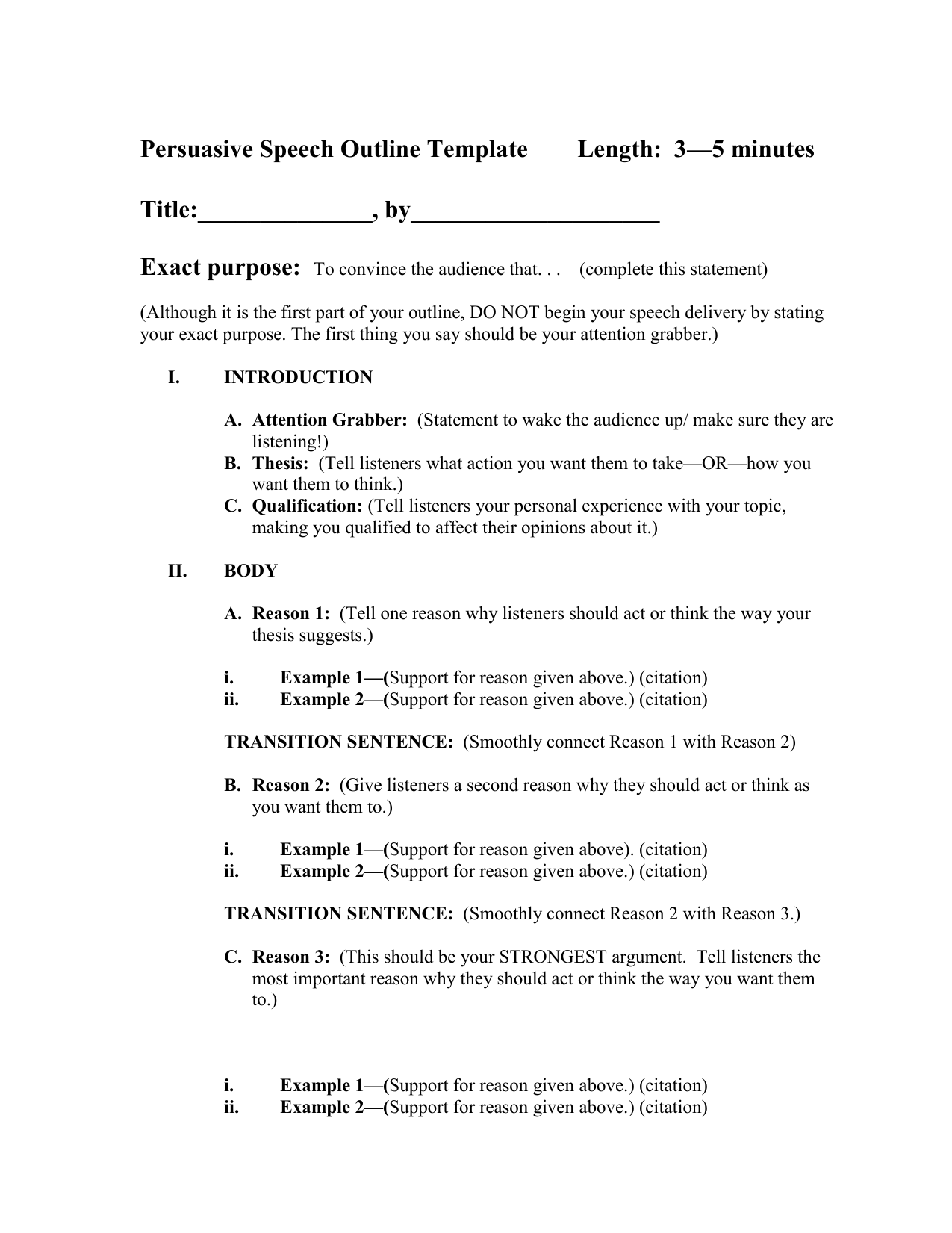 Persuasive Speech Template