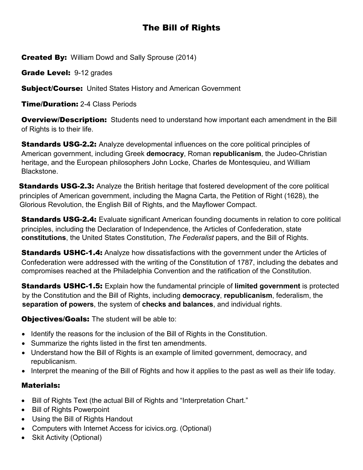 bill of rights lesson plan - 20 to 20 Throughout Bill Of Rights Scenario Worksheet