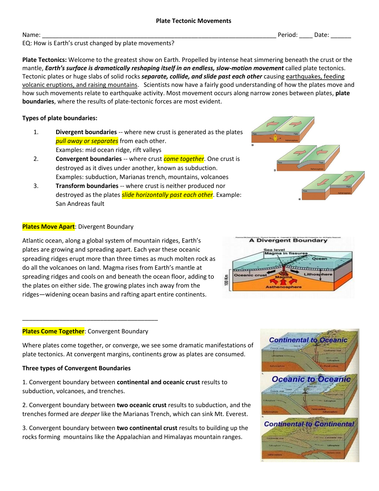 essay type questions on plate tectonics