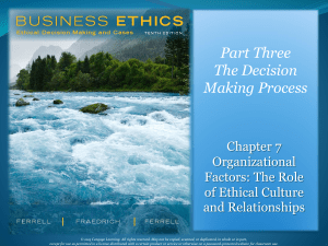 Business Ethics Chap 7 Organizational Factors: The Role of Ethical Culture and Relationships
