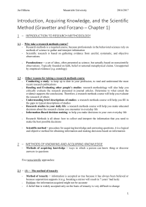 CH1 Gravetter and Forzano - Introduction, Acquiring Knowledge, and the Scientific Method