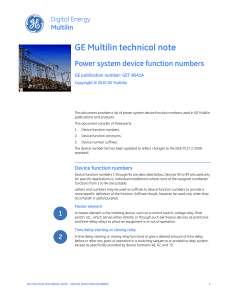 Power System Device Function Numbers - GE Multilin