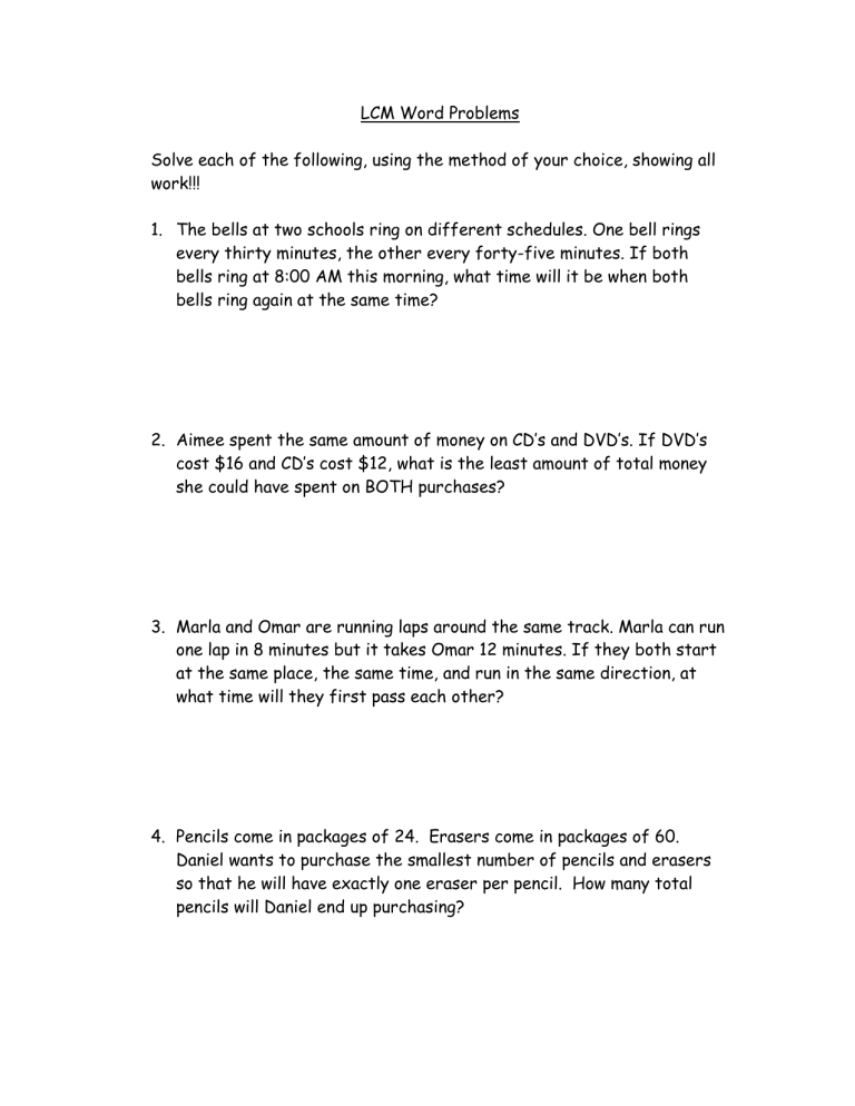 LCM Word Problems