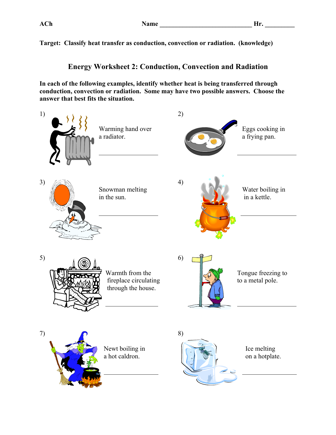 Energy worksheet Inside Heat Transfer Worksheet Answer Key