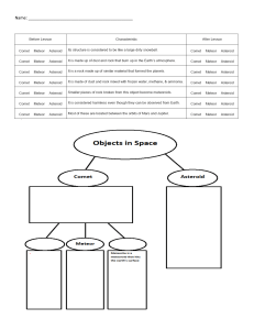 Space Objects Worksheet: Comets, Meteors, Asteroids