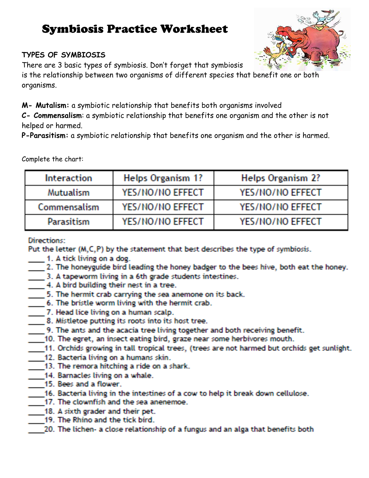 Symbiosis Practice Worksheet For Symbiosis Worksheet Answer Key