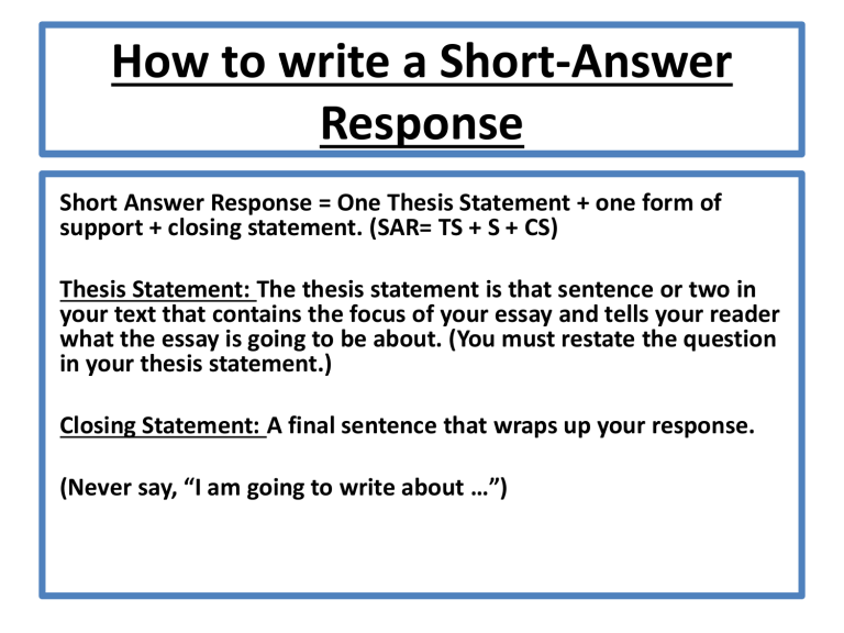 short essay answer examples