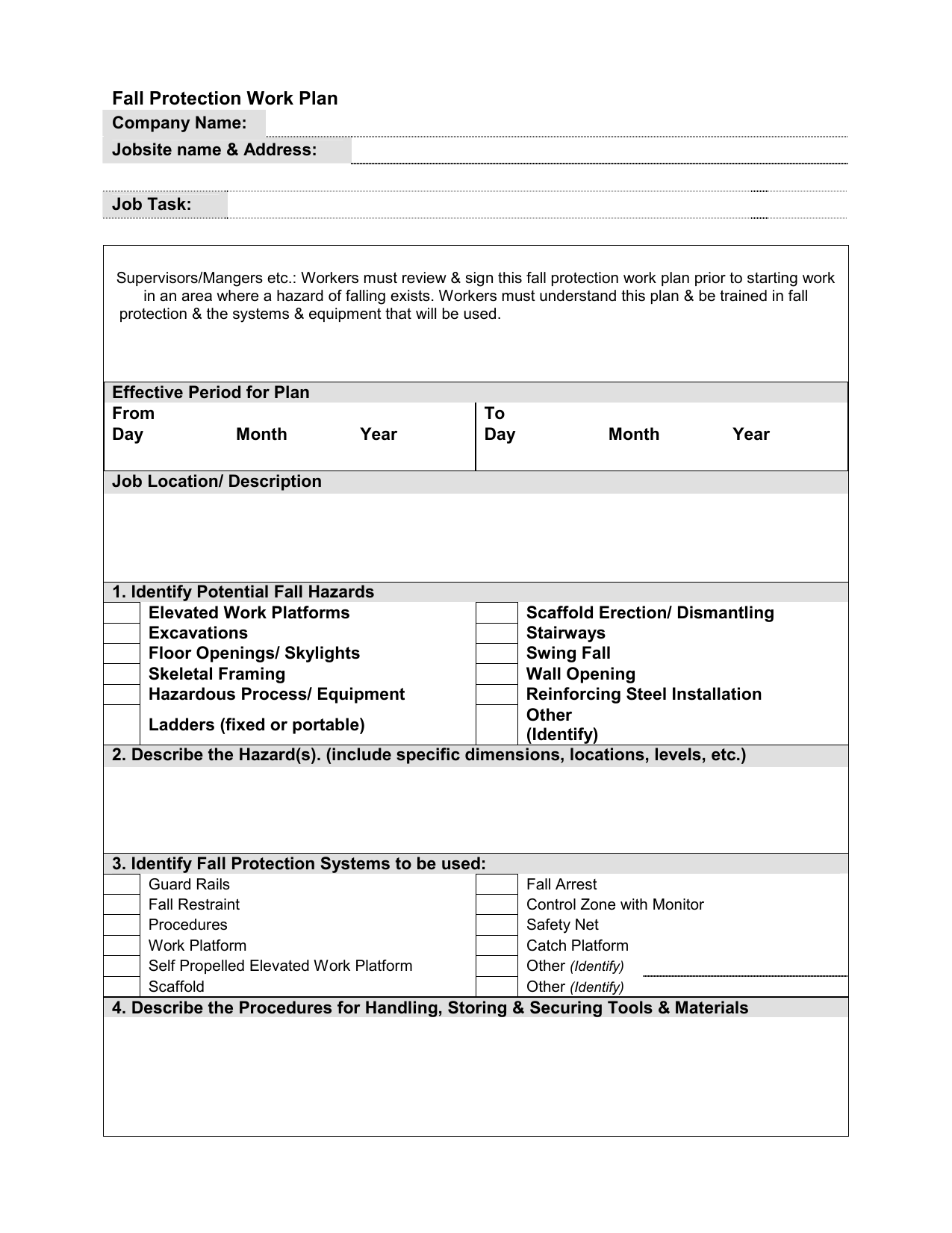 Fall Protection Plan Template Download