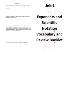 Unit 1 Exponents and Scientific Notation Vocabulary and Review Booklet
