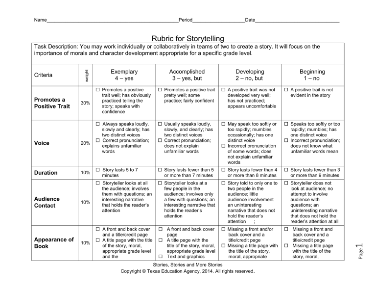 writing competition rubric