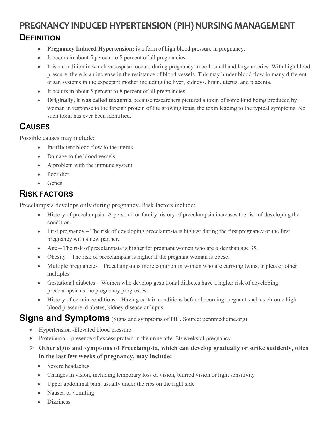 Pregnancy Induced Hypertension And Nursing Management